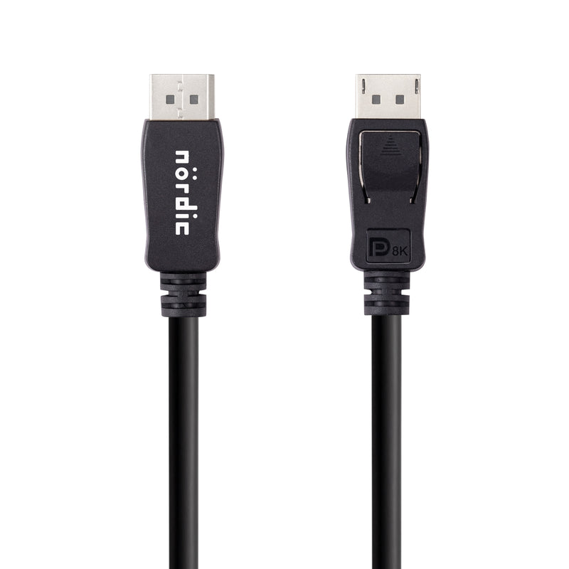 NÖRDIC CERTIFIED CABLES 2m nylonflätad Displayportkabel 1.4 UHD 8K60Hz 4K144Hz HBR3 32,4Gbps 10-bit HDR PVC