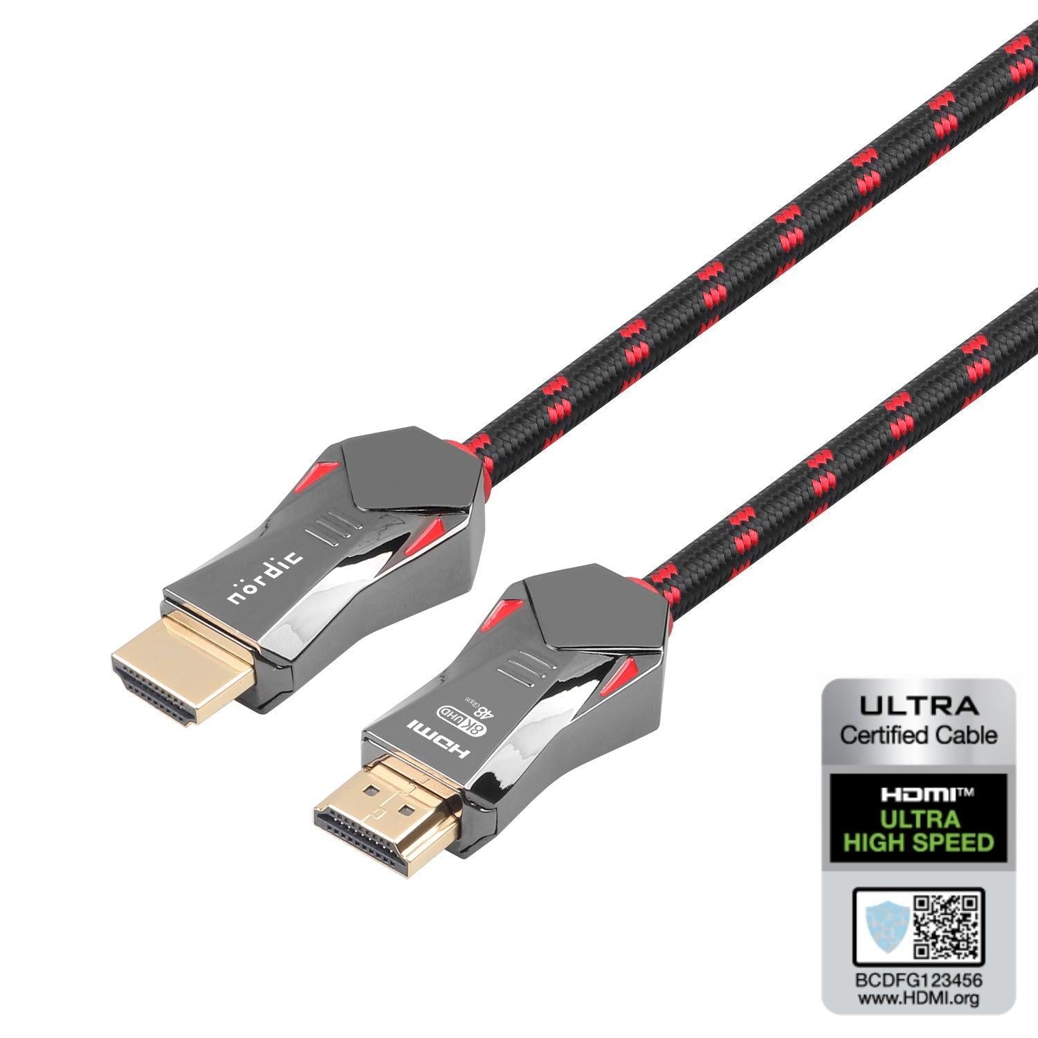NÖRDIC CERTIFIED CABLES 3m Ultra High Speed HDMI 2.1 8K 60Hz 4K 120Hz 48Gbps Dynamic HDR eARC VRR nylonflätad kabel guldpläterade kontakter