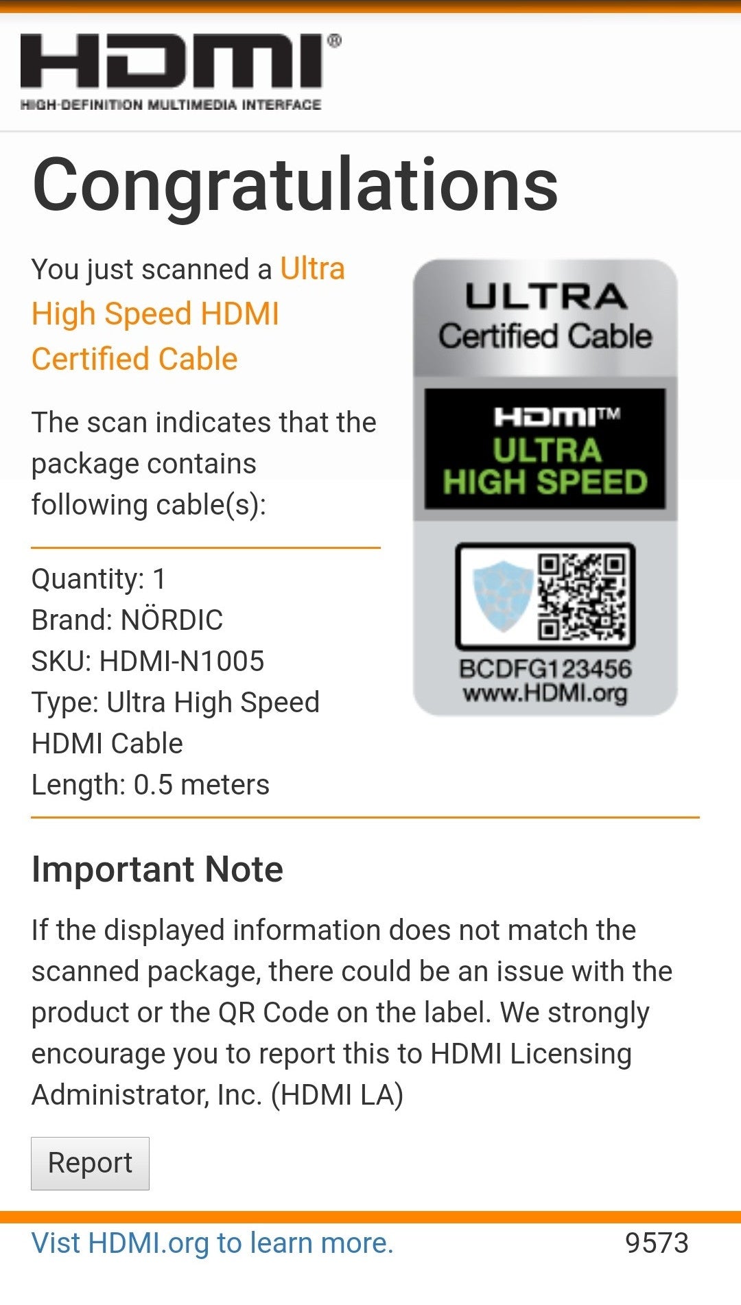 NÖRDIC CERTIFIED CABLES 50cm Ultra High Speed HDMI2.1 8K60Hz 4K120Hz 48Gbps Dynamic HDR eARC Game Mode VRR Dolby ATMOS nylonflätad kabel guldpläterad