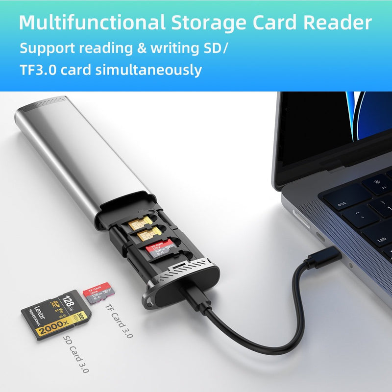 NÖRDIC USB-A 3.1, USB-C 3.1, Lightning Kortläsare och Lagringskabinett 2 Slot SD, MicroSD, 1xUSB-A UHS-I