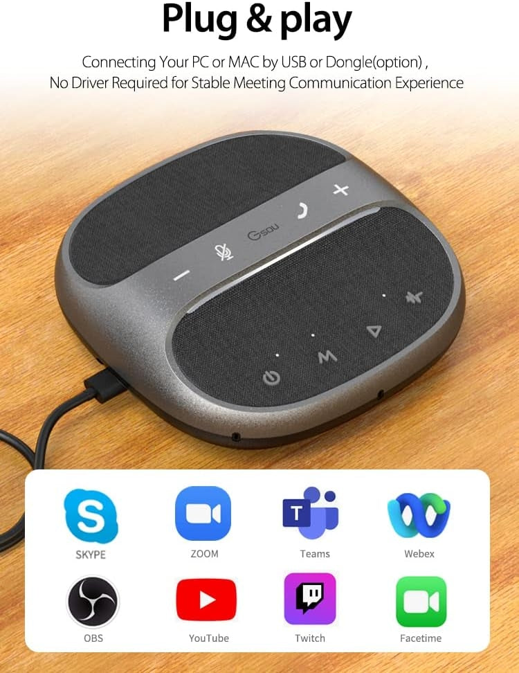 NÖRDIC Konferenshögtalare med Bluetooth USB-adapter och 4 mikrofoner för PC, Brusreducering