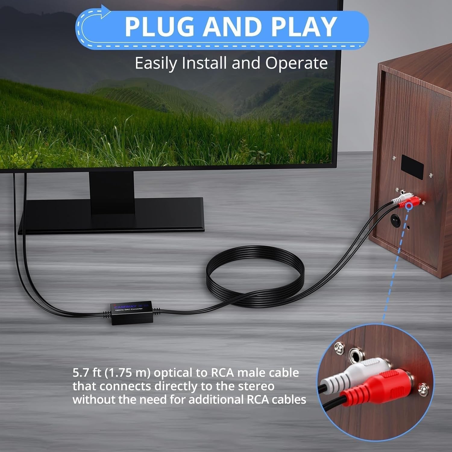 NÖRDIC Digital to Analog Audio Converter,Optical to RCA Converter,SPDIF to RCA,192kHz DAC Converters