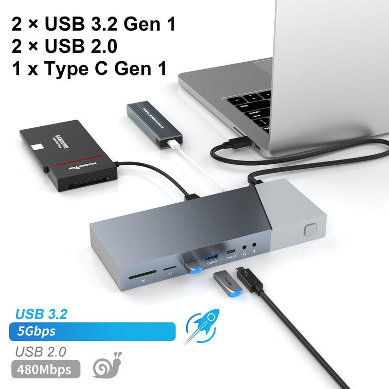 NÖRDIC DisplayLink USB-A & USB-C Dockingsstation 1 till 15 för trippla monitorer 1xHDMI 4K30Hz 2xHDMI 2K50hz för Mac M1 M2 Thunderbolt 3 & 4