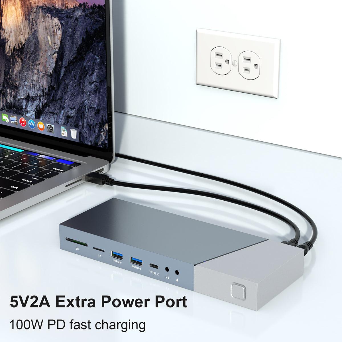 NÖRDIC DisplayLink USB-A & USB-C Dockingsstation 1 till 15 för trippla monitorer 1xHDMI 4K30Hz 2xHDMI 2K50hz för Mac M1 M2 Thunderbolt 3 & 4