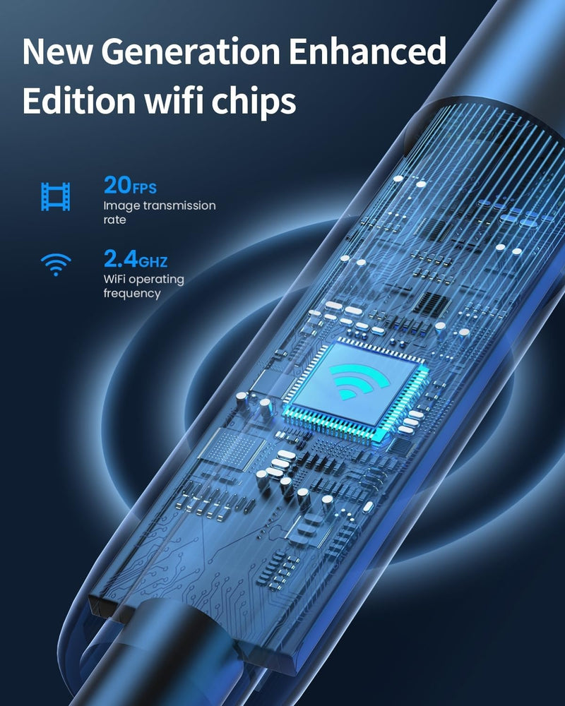 NÖRDIC Endoskopkamera med dubbla lenser för mobiltelefon med ljus, 1080P HD, 8 LED-lampor, vattentät IP67, inget WiFi krävs, Android och iOS