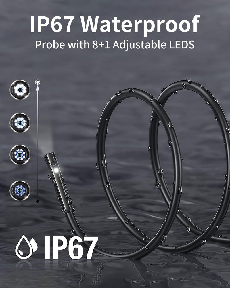 NÖRDIC Endoskopkamera med dubbla lenser för mobiltelefon med ljus, 1080P HD, 8 LED-lampor, vattentät IP67, inget WiFi krävs, Android och iOS