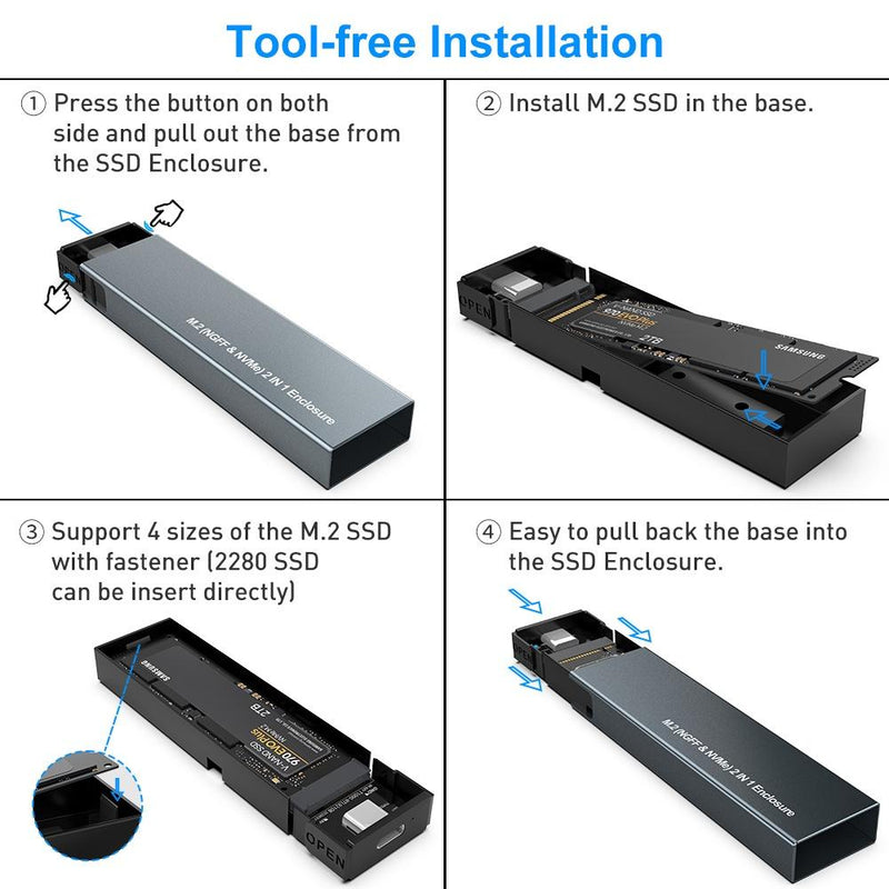 NÖRDIC Extern kabinett M.2 NVMe och SATA SSD till USB-A och USB-C M-Key B-Key och B&M Key UASP 2280 2260 2242 2230