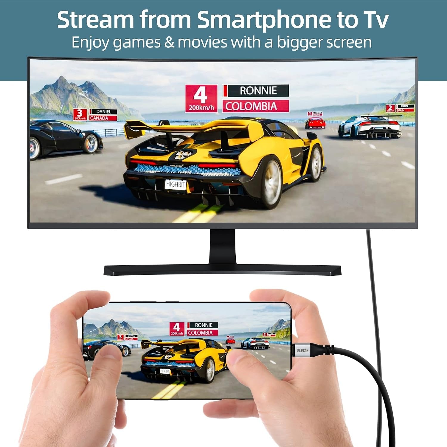 NÖRDIC Fiber AOC 10m USB-C to HDMI 2.1 8K60Hz 4K120Hz 48Gbps HDR Kompatibel med Thunderbolt 3 och 4