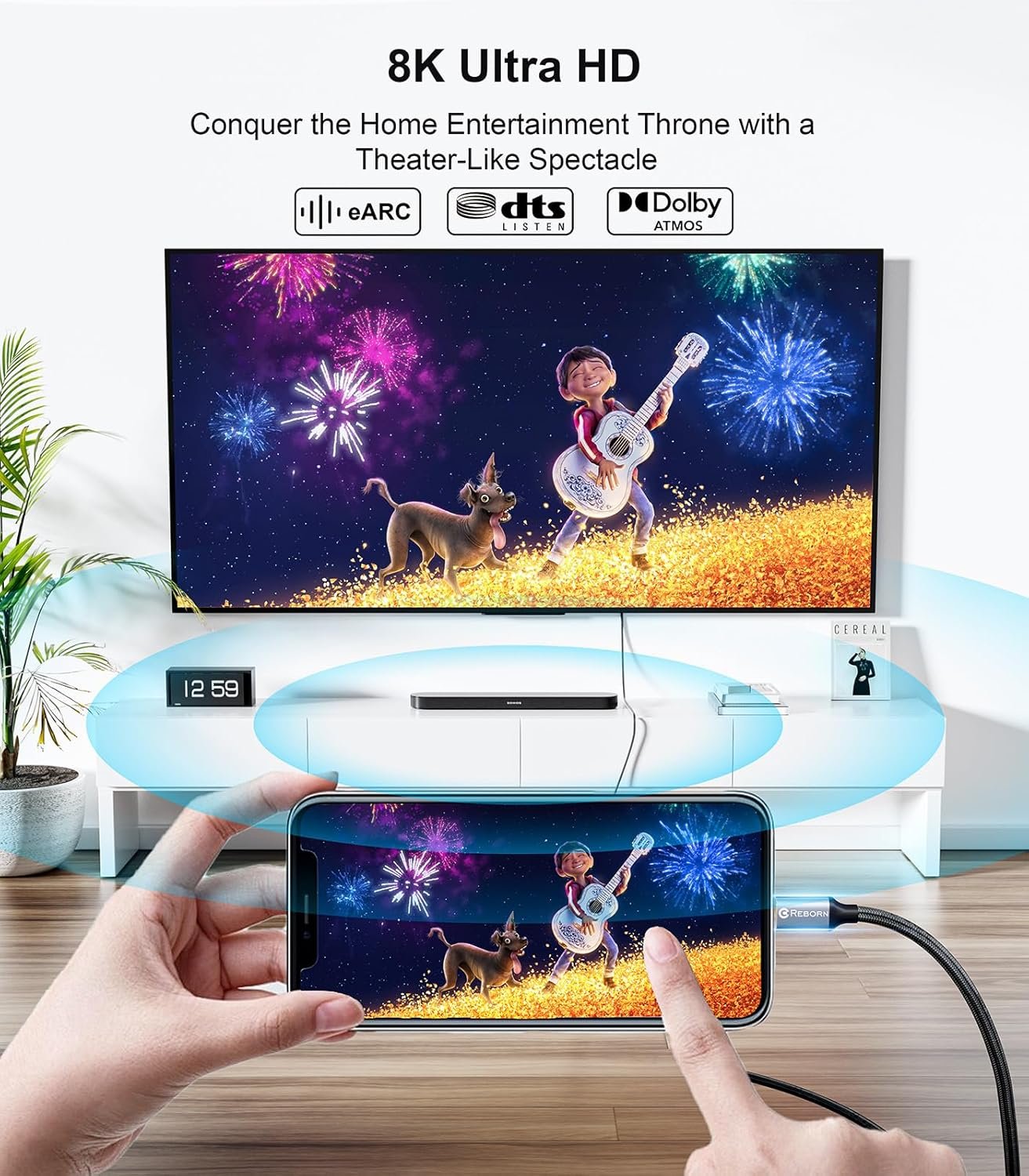 NÖRDIC Fiber AOC 10m USB-C to HDMI 2.1 8K60Hz 4K120Hz 48Gbps HDR Kompatibel med Thunderbolt 3 och 4