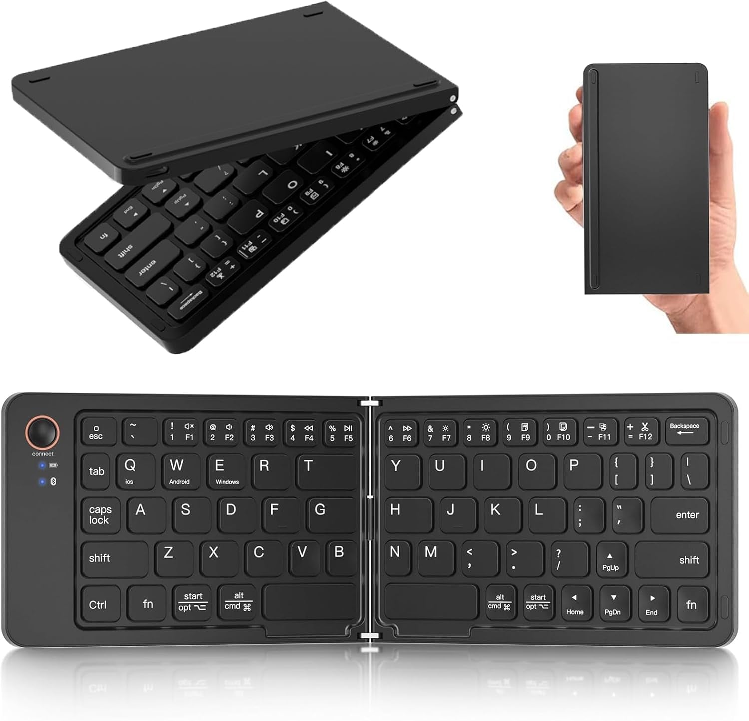 NÖRDIC Vikbart Slim Bluetooth-tangentbord i fickformat, kompatibelt med iOS, Android och Windows, för smartphone, surfplatta, iPad, iPhone och laptop, US-layout