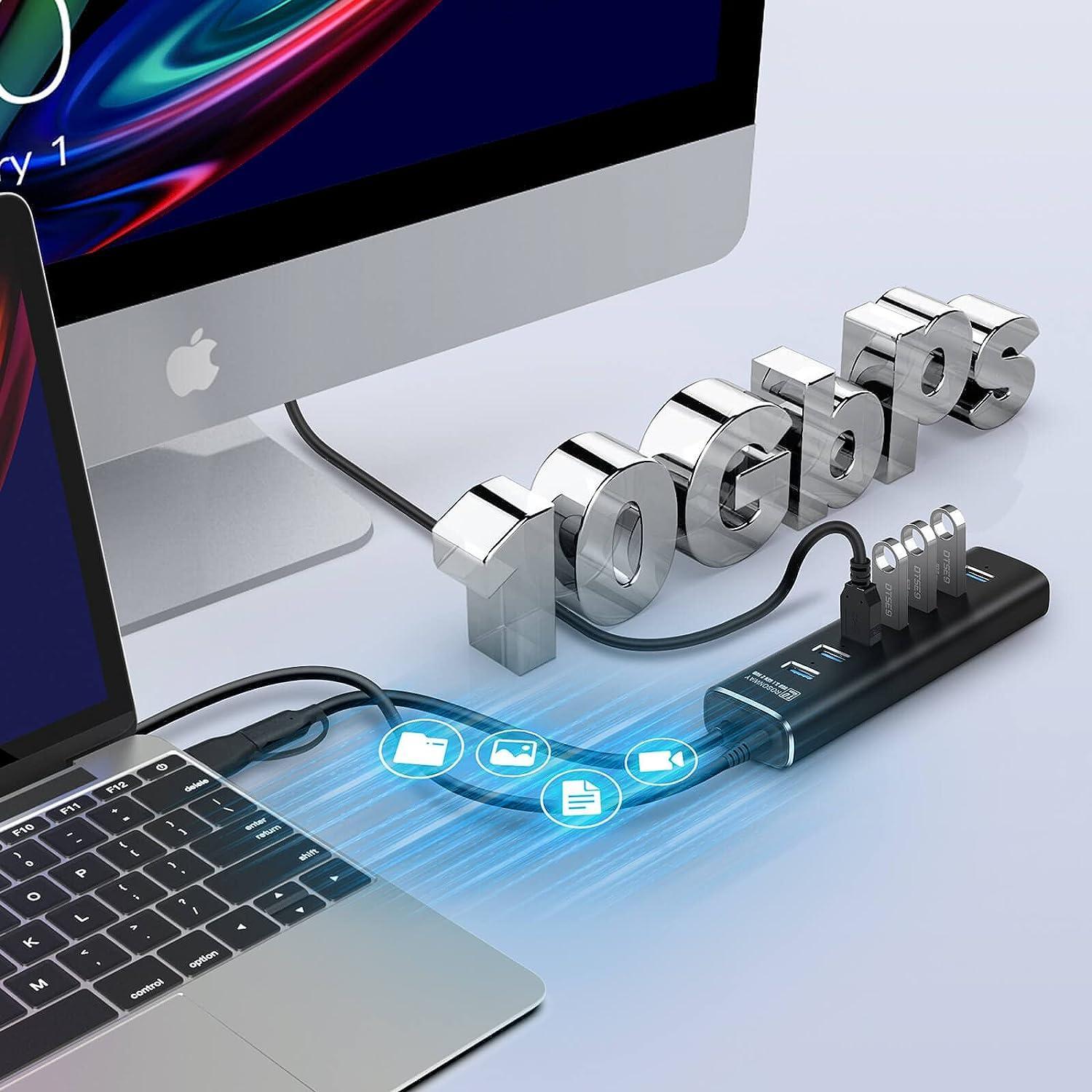 NÖRDIC GEN 3.2 USB-C och USB-A powered Hub 7ports 7x10Gbps 1m kabel individuell switch
