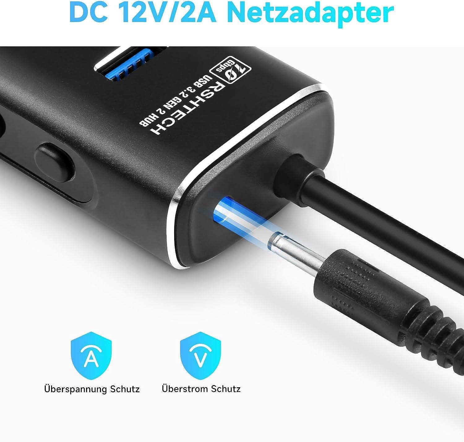 NÖRDIC GEN 3.2 USB-C och USB-A powered Hub 7ports 7x10Gbps 1m kabel individuell switch