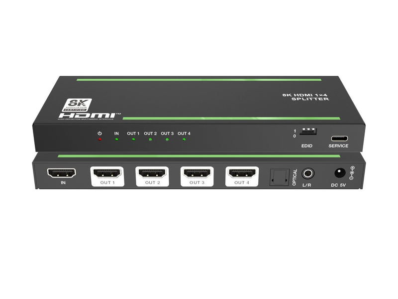 NÖRDIC 8K HDMI 2.1 Splitter 1 till 4 & Extractor Optisk SPDIF & Stereo HDR EDID Dolby Atmos, True HD, Digital Plus, DTS-HD Master