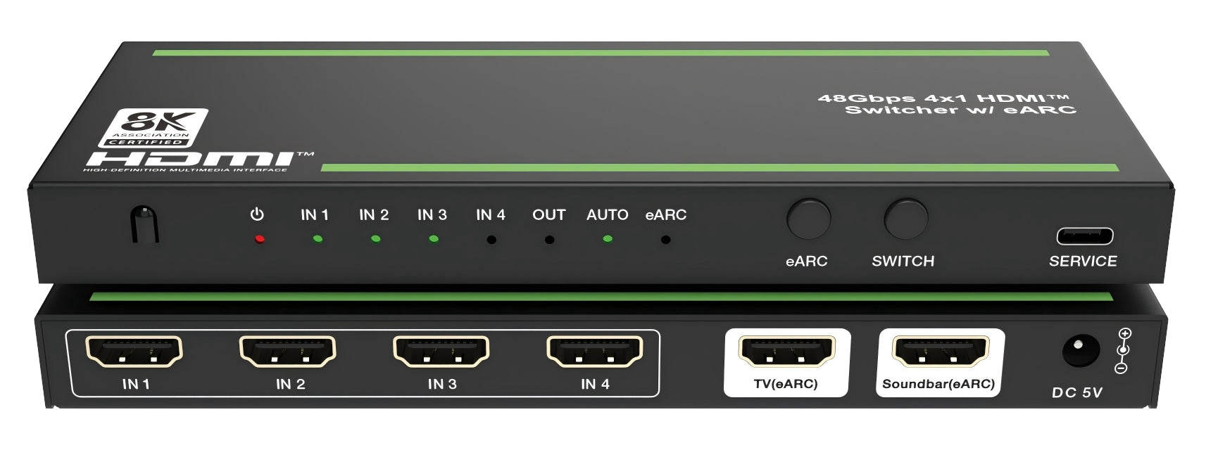 NÖRDIC HDMI 2.1  Switch 4 to 1 48Gbps with eARC with CEC LPCM 7.1CH, Dolby TrueHD, and DTS-HD Master Audio, DOLBY Atmos