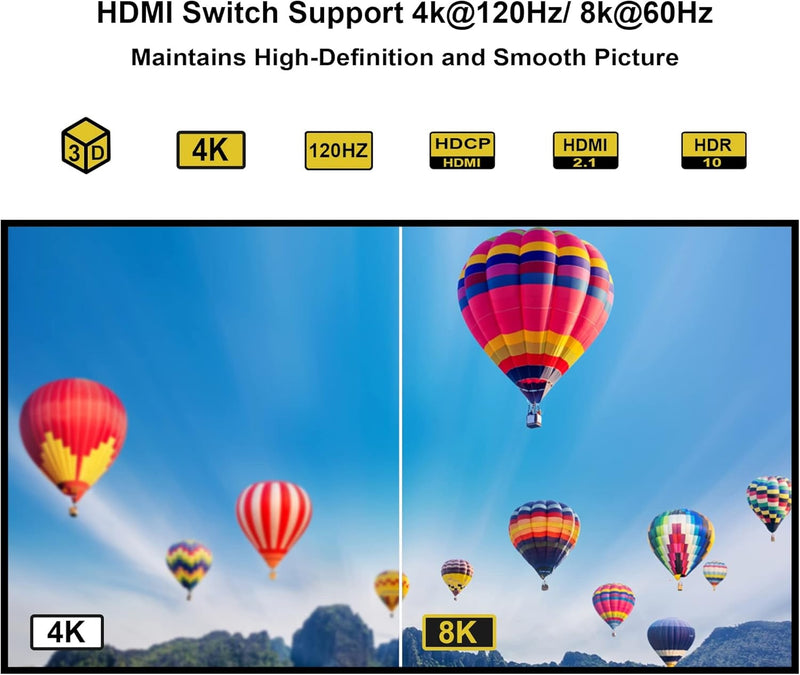 NÖRDIC HDMI 2.1 Switch 4 till 1 8K60Hz 4K144Hz 48Gbps