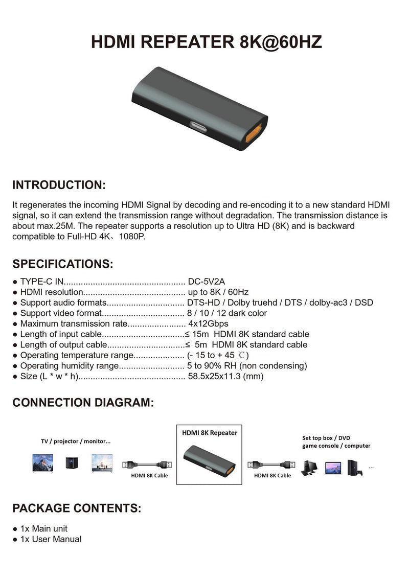 NÖRDIC HDMI 2.1 signal förstärkare 8K60Hz 4K120Hz