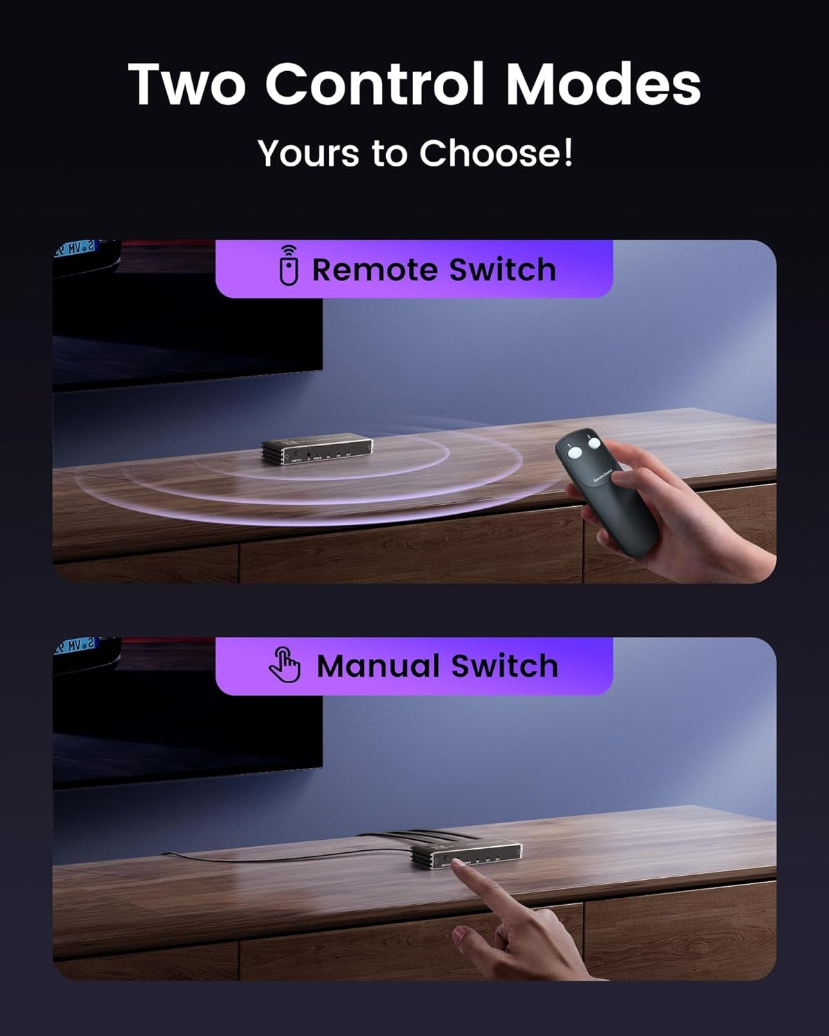 NÖRDIC HDMI 2.1 Switch 2 till 1 8K60Hz 4K@120Hz med fjärrkontroll, Aluminum