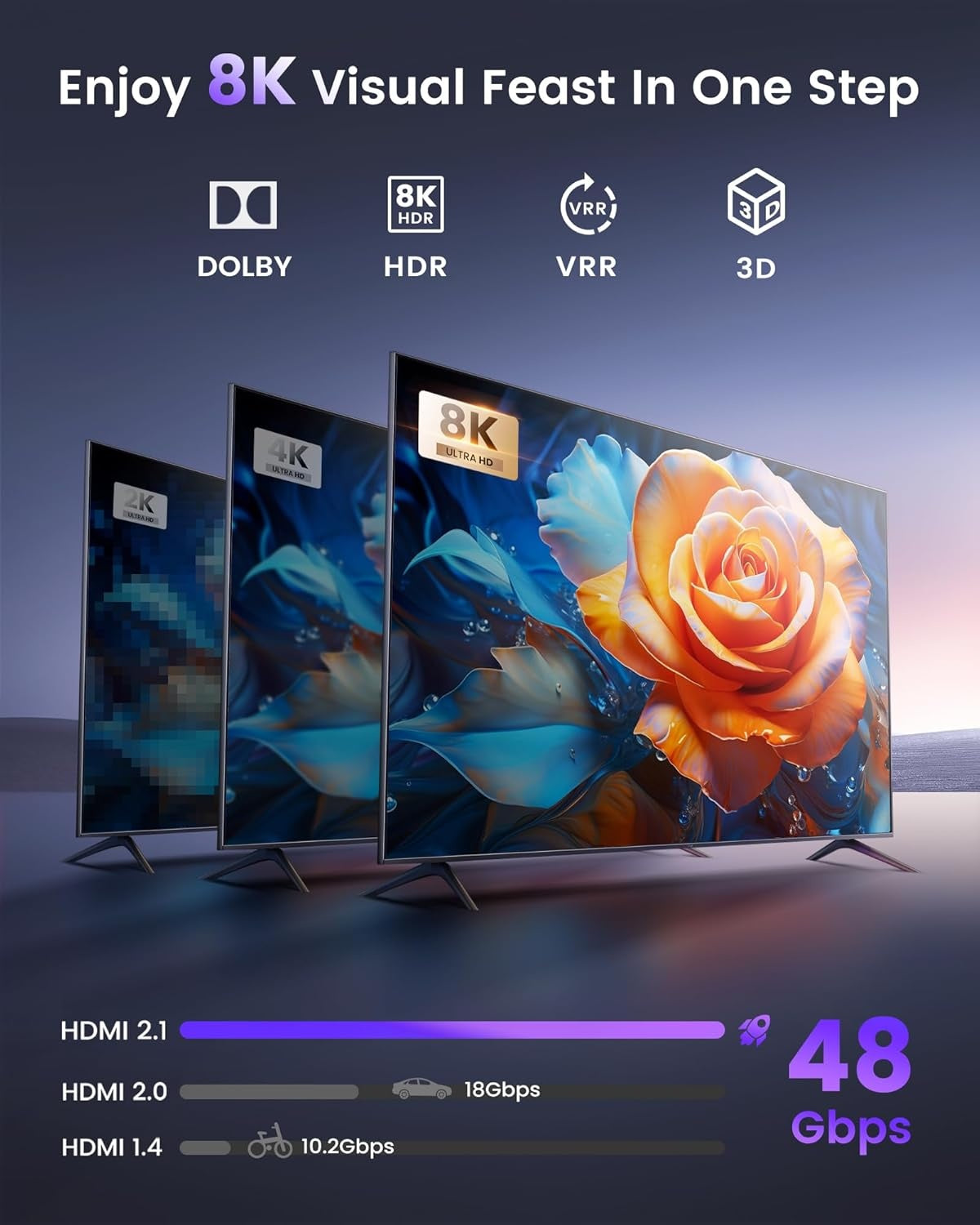 NÖRDIC HDMI 2.1 Switch 2 till 1 8K60Hz 4K@120Hz med fjärrkontroll, Aluminum