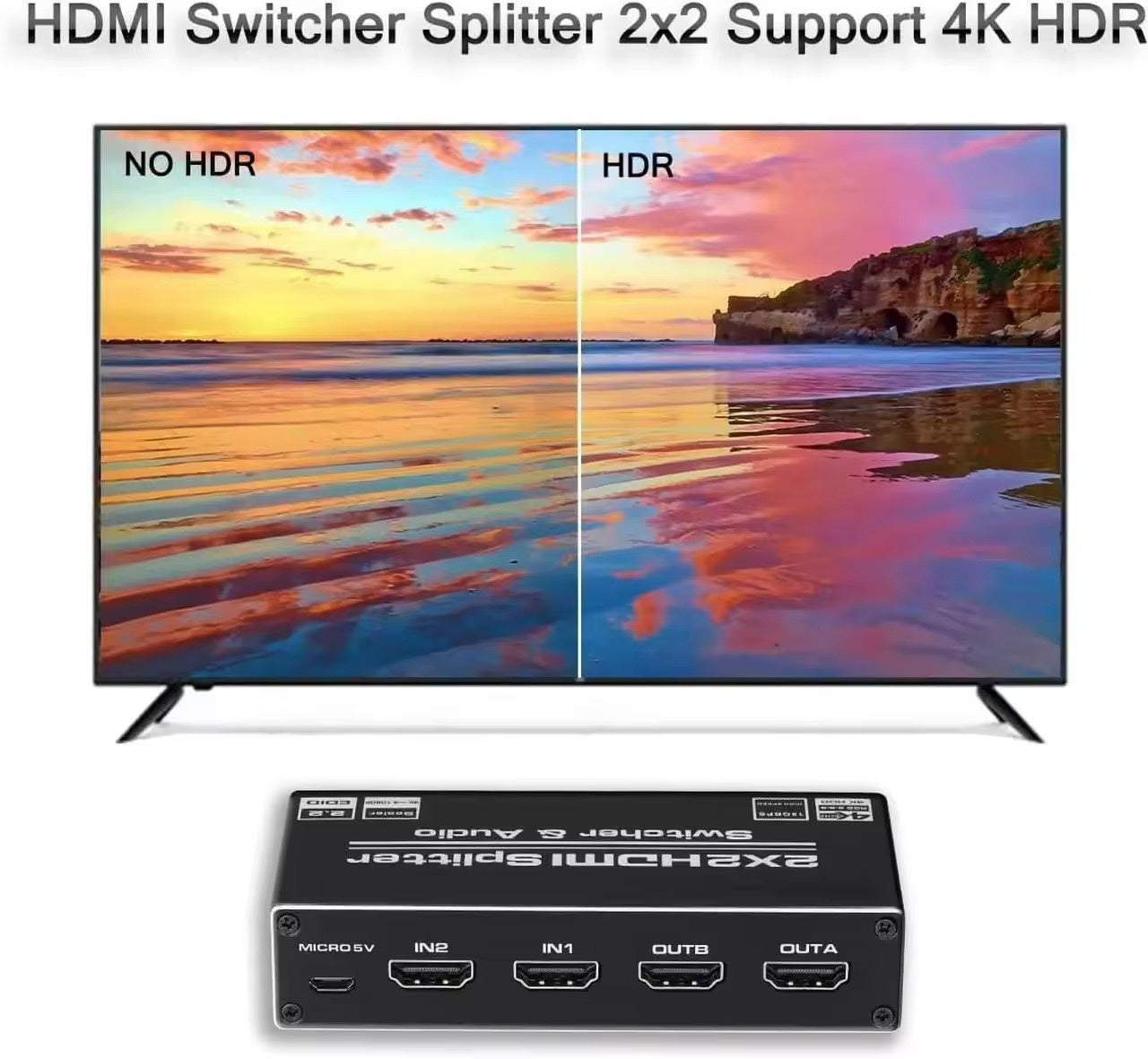 NÖRDIC HDMI 4K 60Hz Switch-Splitter 2x2 Audio SPDIF/Stereo med fjärrkontroll