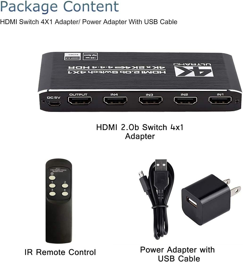 NÖRDIC HDMI 2.0 4x1 Switch 4K60Hz med fjärrkontroll
