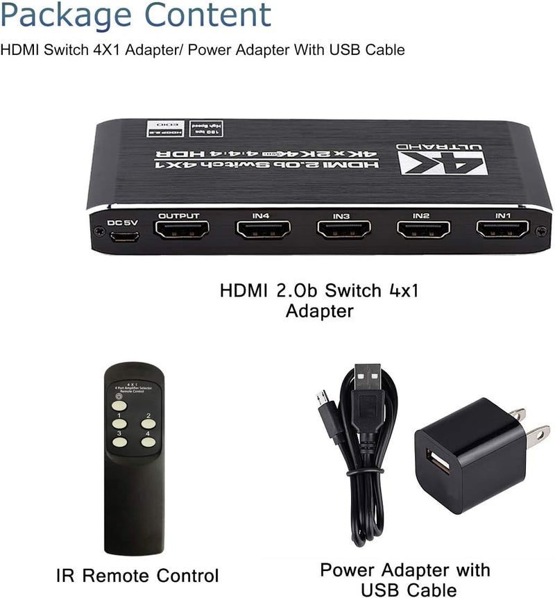 NÖRDIC HDMI 2.0 4x1 Switch 4K60Hz med fjärrkontroll