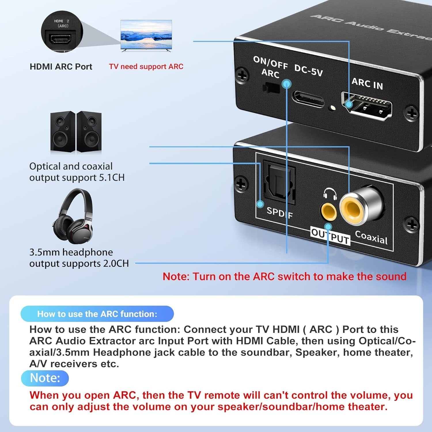 NÖRDIC HDMI ARC/eARC Extractor SPDIF, Koaxial, 3,5 mm