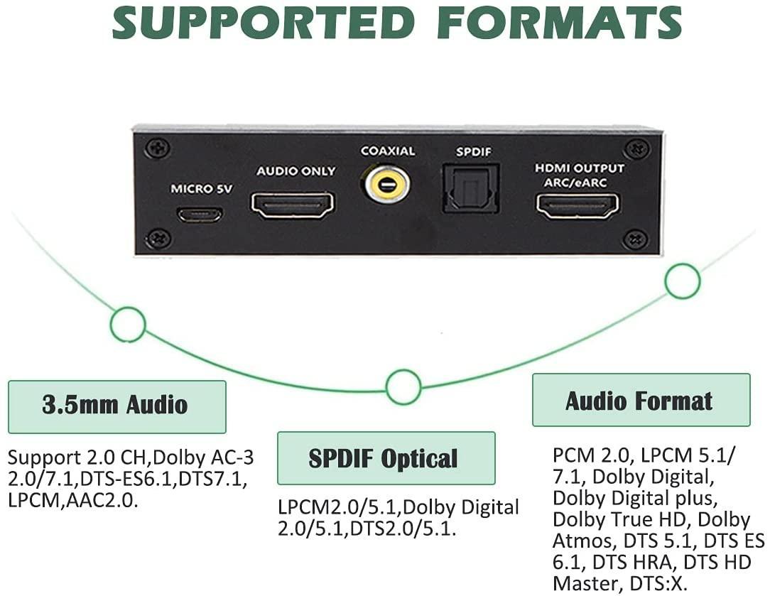 NÖRDIC HDMI Extractor 4K60Hz HDMI till HDMI+Optisk Toslink+Coaxial+3.5mm Audio+7.1CH HDMI Stöd för eARC/ARC HDR Dolby ATMOS