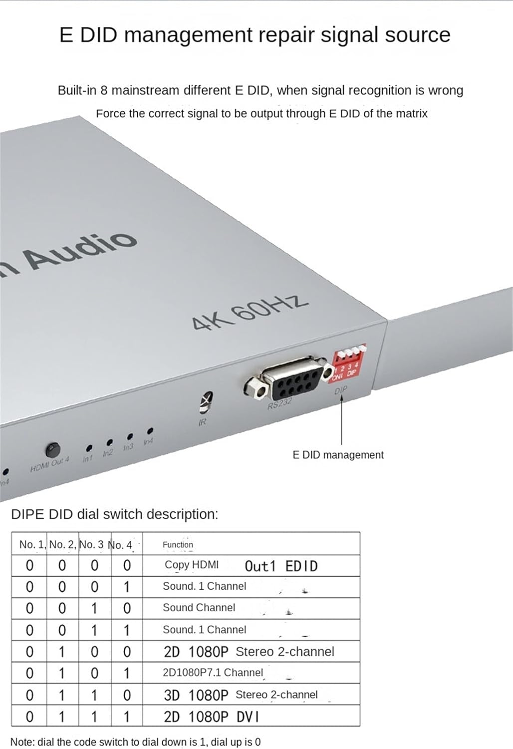 NÖRDIC HDMI Matrix 4x4 switch 4K 60Hz med ljudöverföring