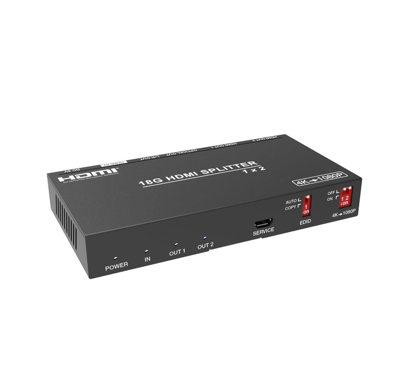 NÖRDIC HDMI Splitter 1 to 2 4K60Hz with extractor Optical SPDIF Stereo HDCP2.2 HDR10+, Dolby