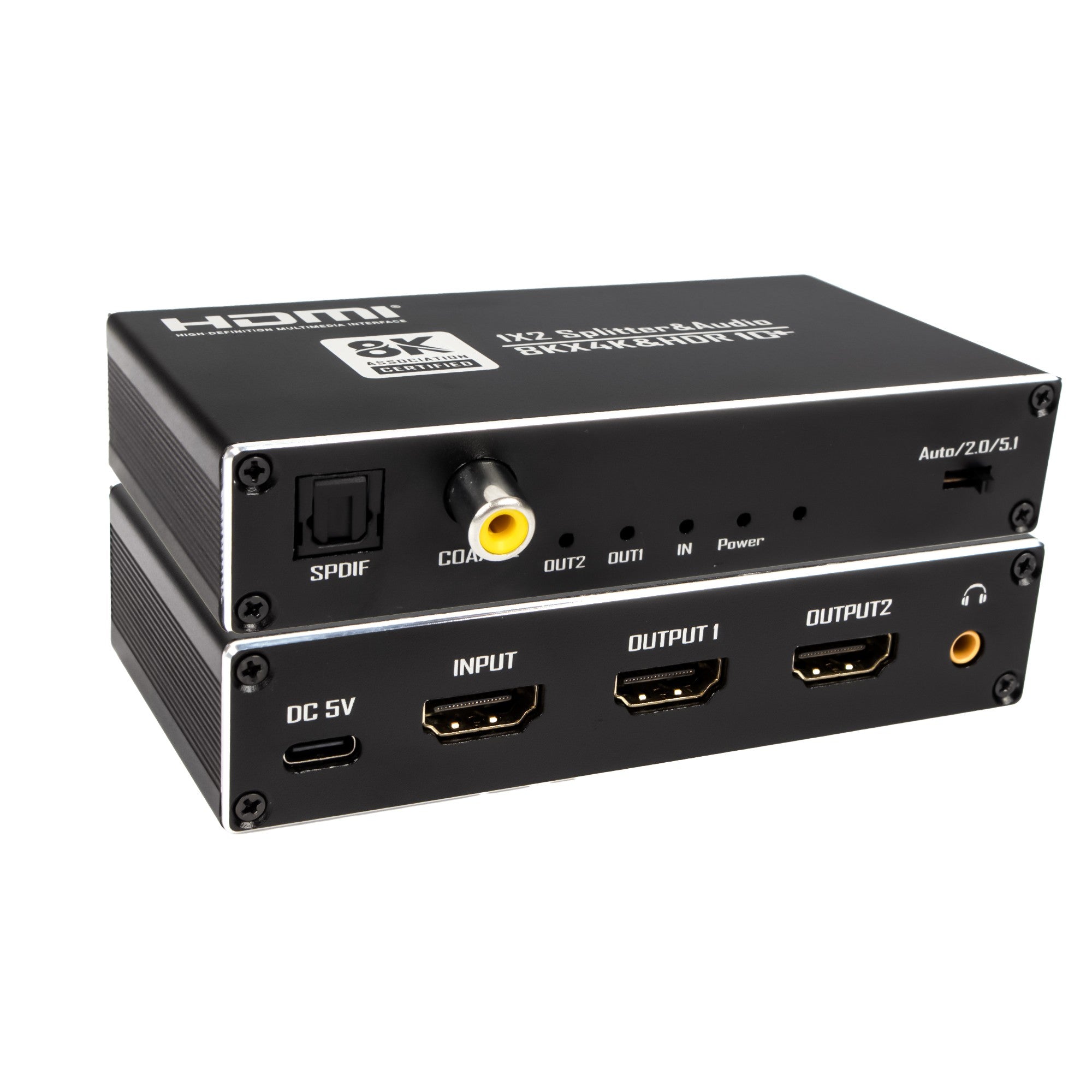 NÖRDIC HDMI 2.1 Splitter 8K60Hz 1 till 2 med inbyggd Extractor för SPDIF/Coaxial/Stereo