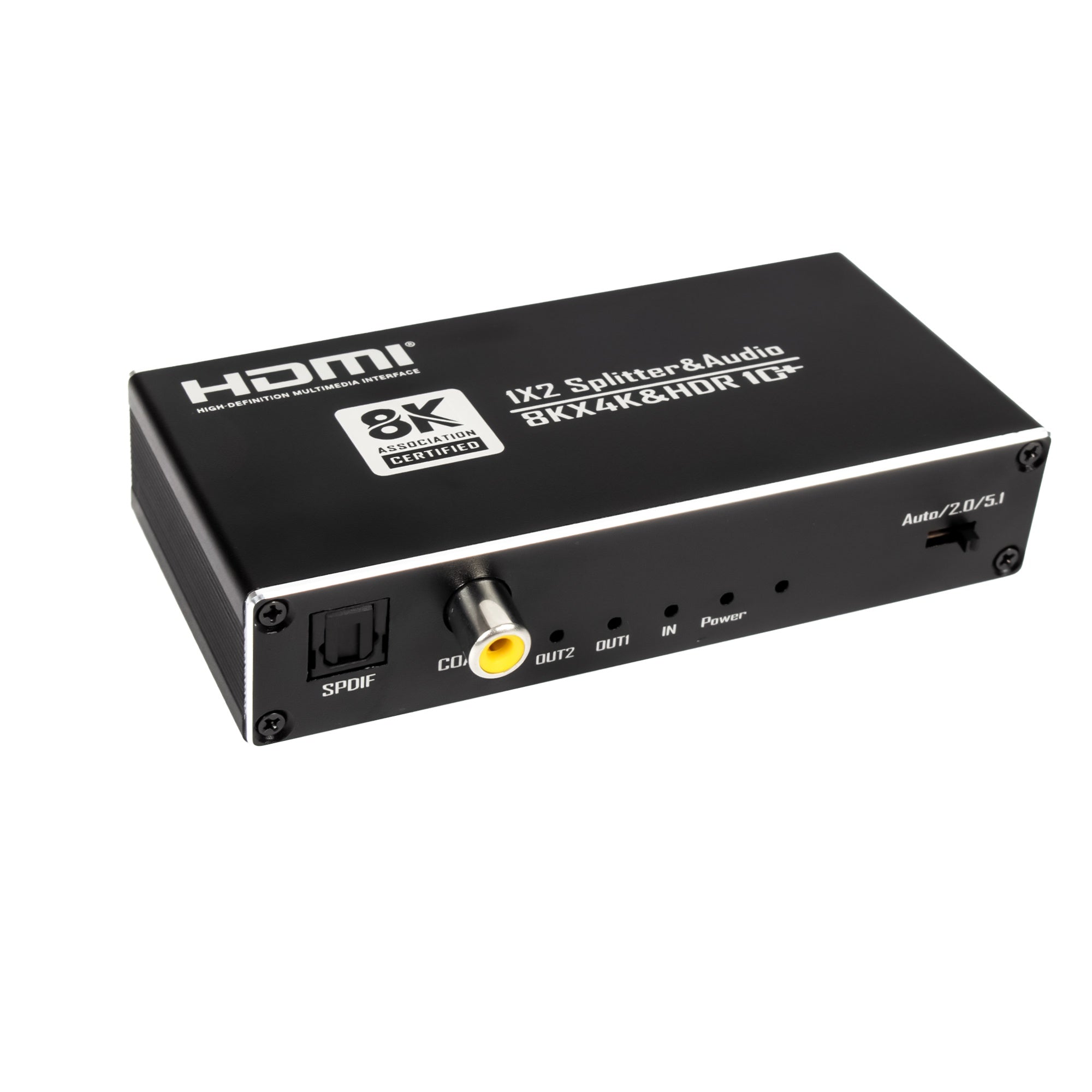 NÖRDIC HDMI 2.1 Splitter 8K60Hz 1 till 2 med inbyggd Extractor för SPDIF/Coaxial/Stereo