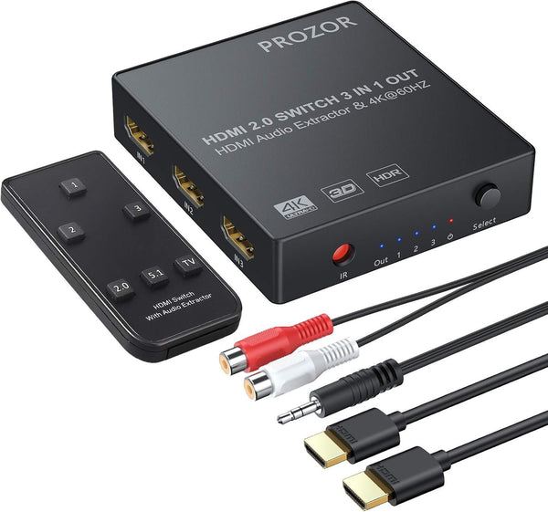 NÖRDIC HDMI switch 3 till1 4K30Hz 3D med audio extractor 1xOptisk toslink 1xstereo 3,5mm