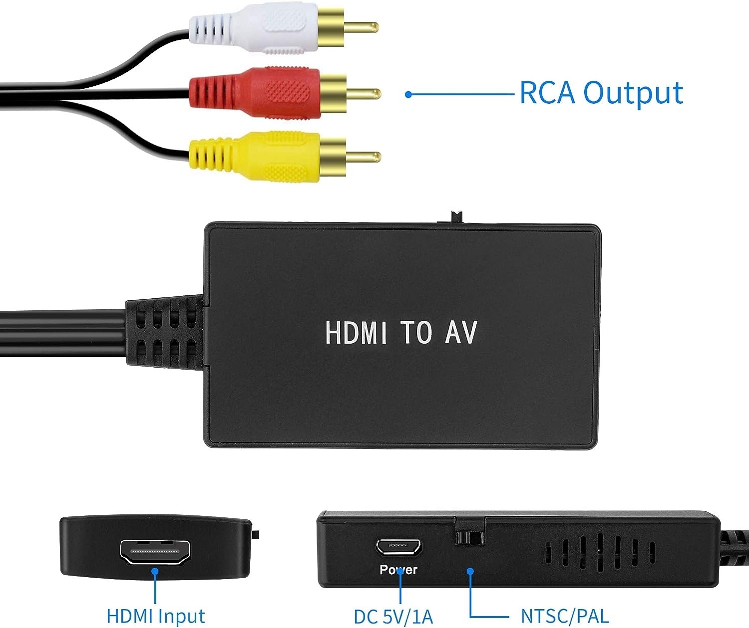 NÖRDIC HDMI till AV 3xRCA CVBS kompositvideo adapter med ljud, upplösning upp till 1080p 1m