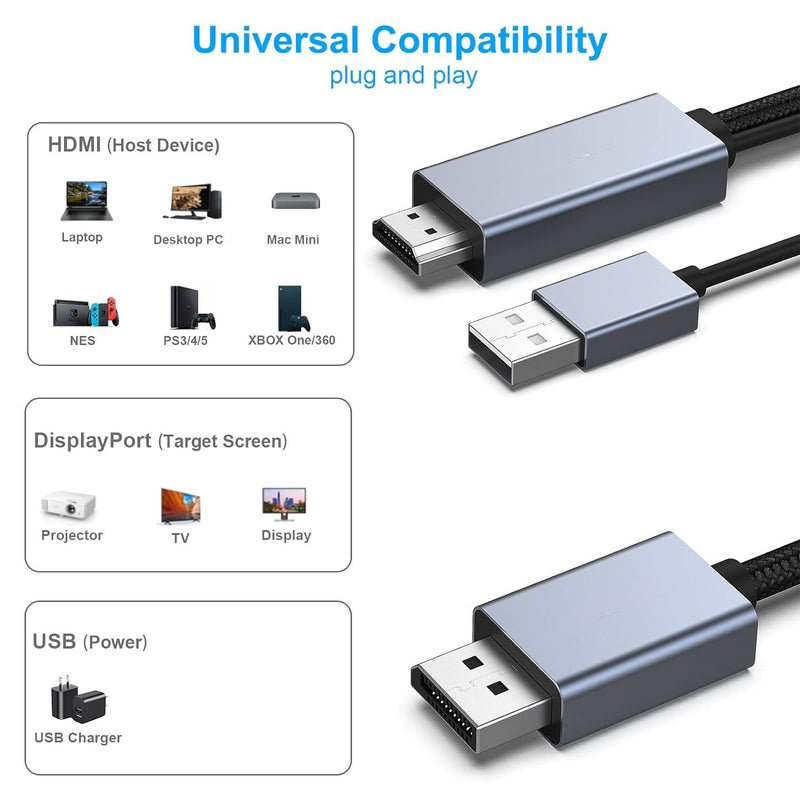 NÖRDIC HDMI till Displayport kabel 1m 4K60Hz 18Gbps