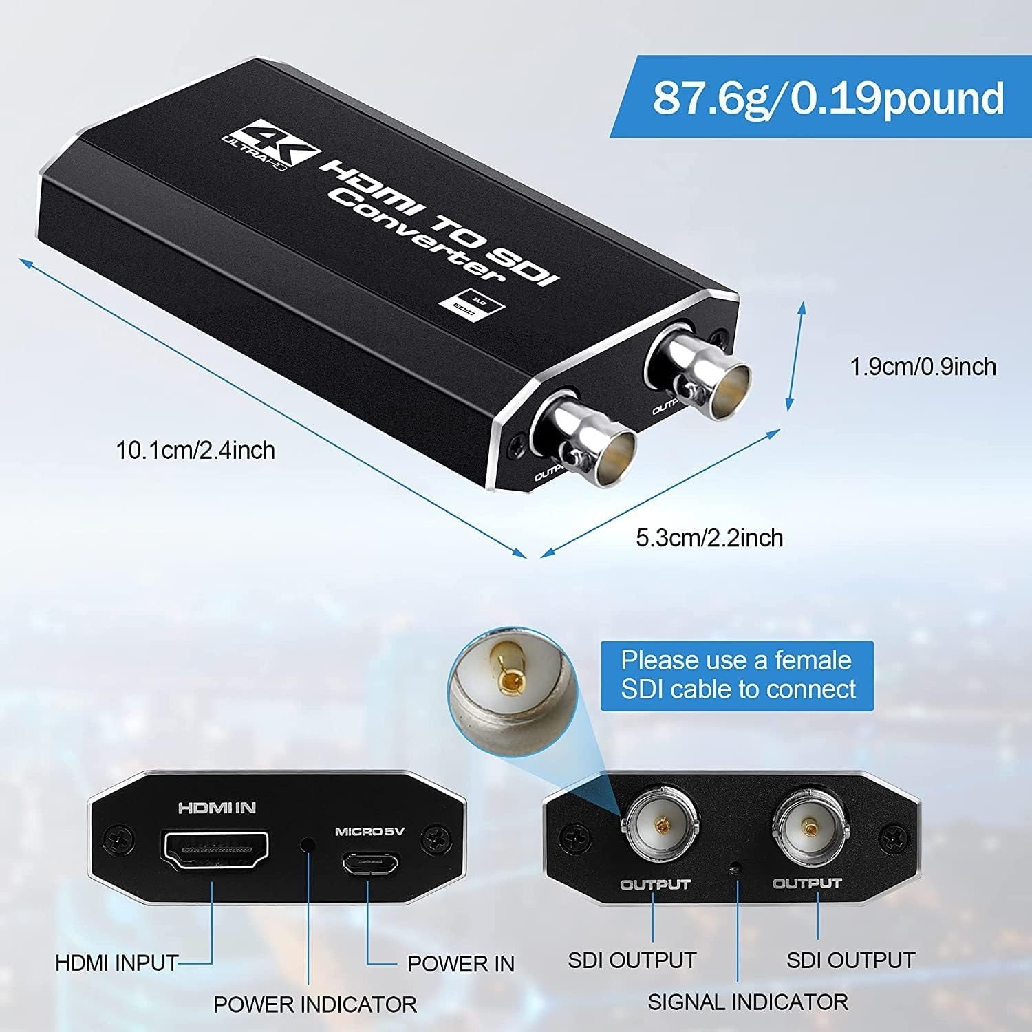 NÖRDIC HDMI till SDI-omvandlare 1080P HD-SDI Automatisk formatdetektering Extender för kamera CCTV