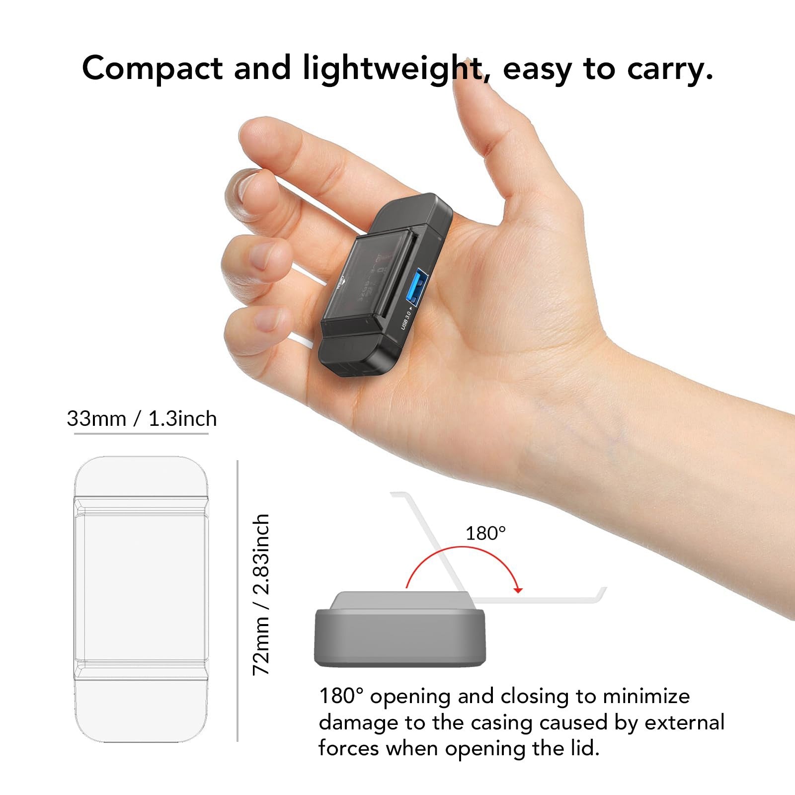 NÖRDIC USB-A, USB-C Kortläsare 2 Slot SD, Micro SD och USB-A 3.0 OTG UHS-I med kortförvaring