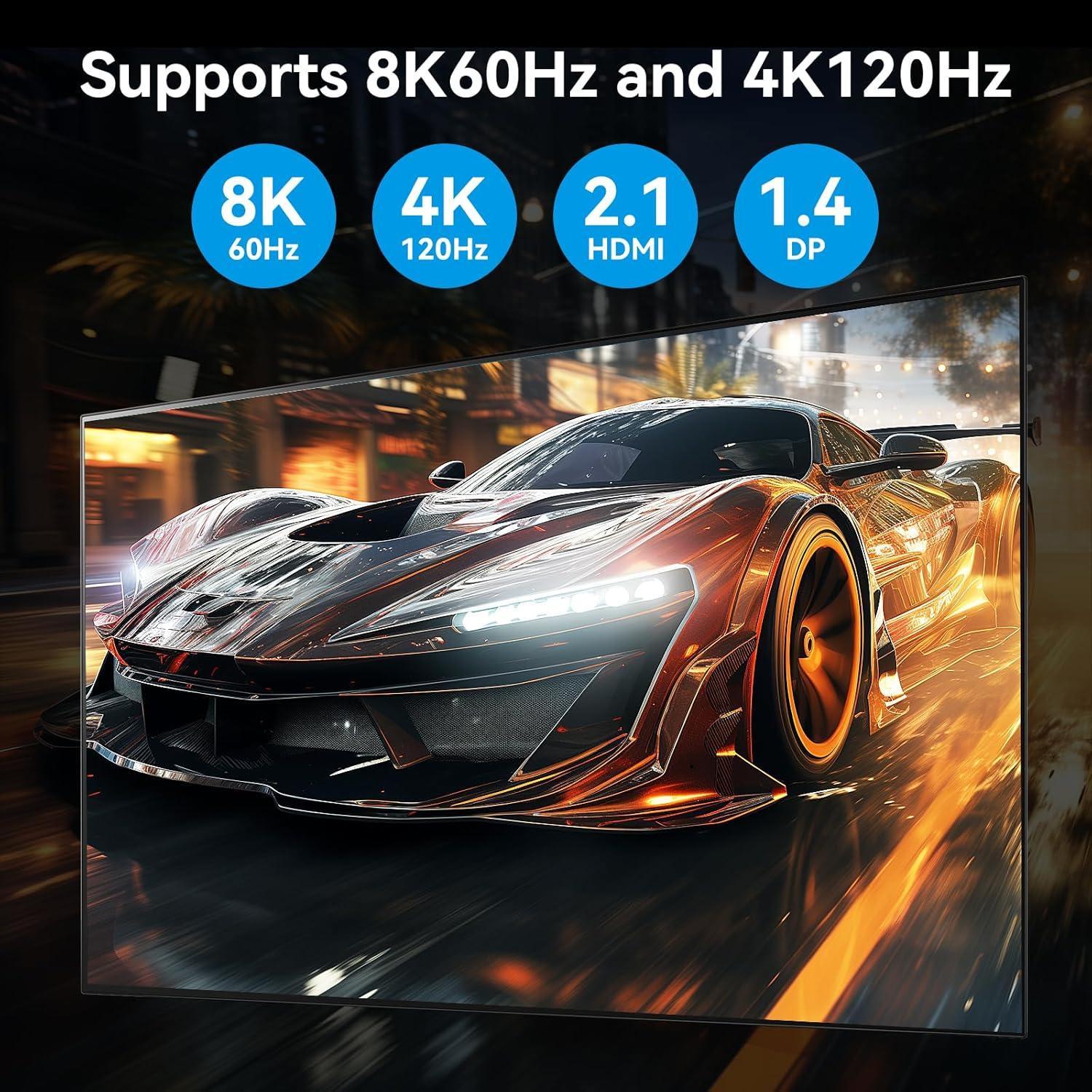 NÖRDIC KVM-switch 2 PC 3 skärmar 8K60Hz 4K144Hz Tripplaskärmar 2xDP 1xHDMI 4xUSB 3.0-portar