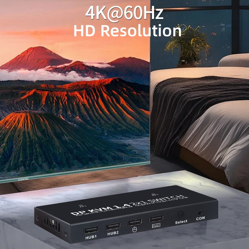 NÖRDIC KVM Switch 2 till 1 DisplayPort 1.2 4K 60Hz och 4x USB HDCP 2.2