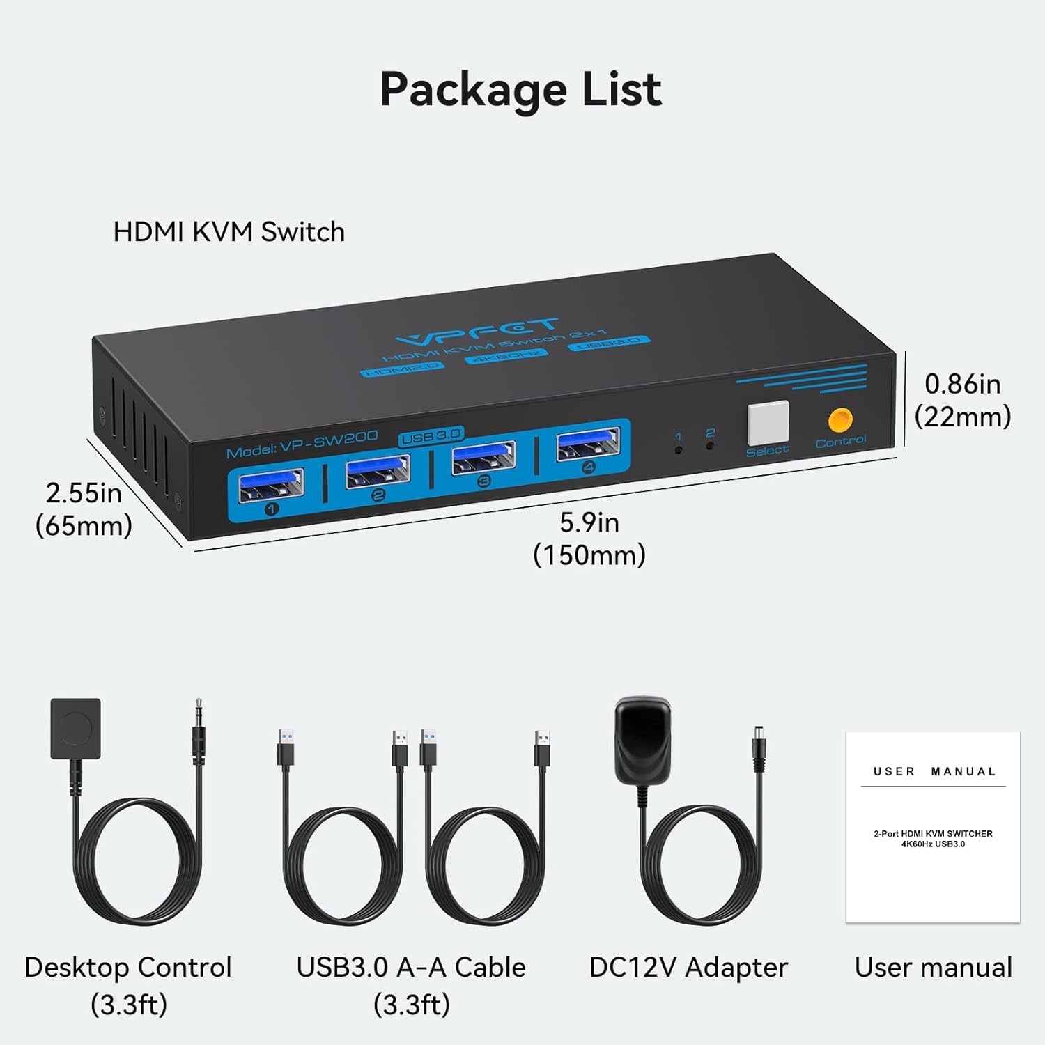 NÖRDIC KVM-switch 2 till 1 HDMI 2.0 4K60Hz för PC, Xbox, PS5 och bärbar dator med 4×USB 3.0-portar