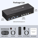 NÖRDIC KVM Switch 4 till 3, 4xUSB3.0 2xDP 1xHDMI 8K30Hz med trådlös kontroll