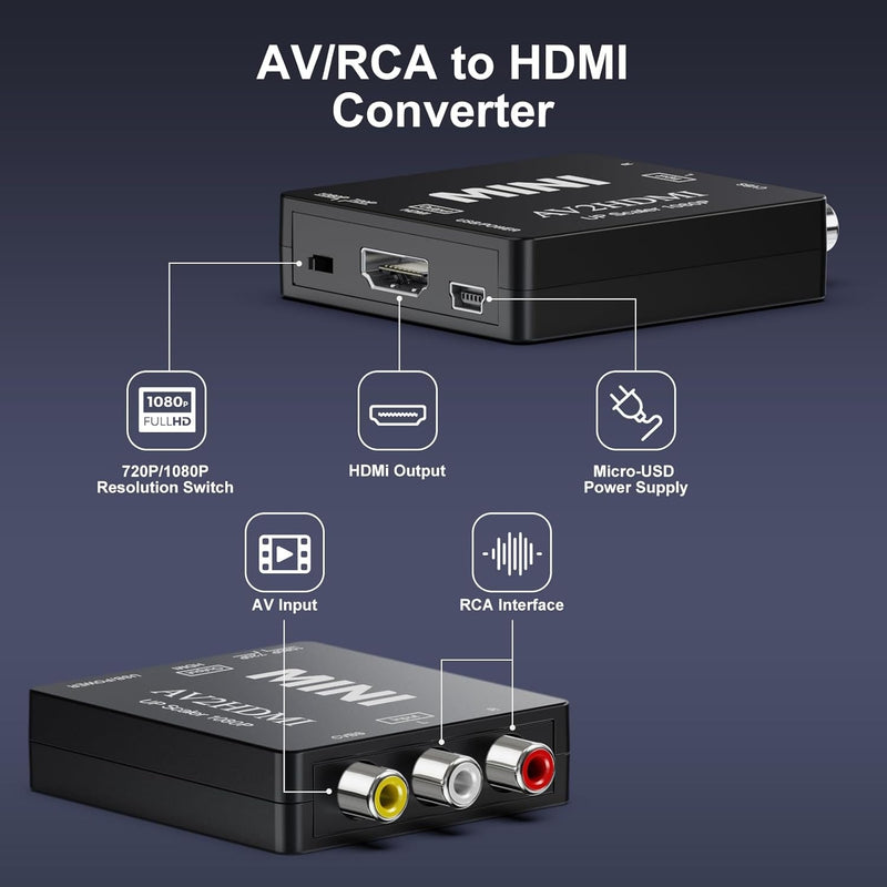 NÖRDIC Kompositvideo AV till HDMI adapter 3XRCA AV och CVBS omvandlare 1080p i 60Hz PAL och NTSC