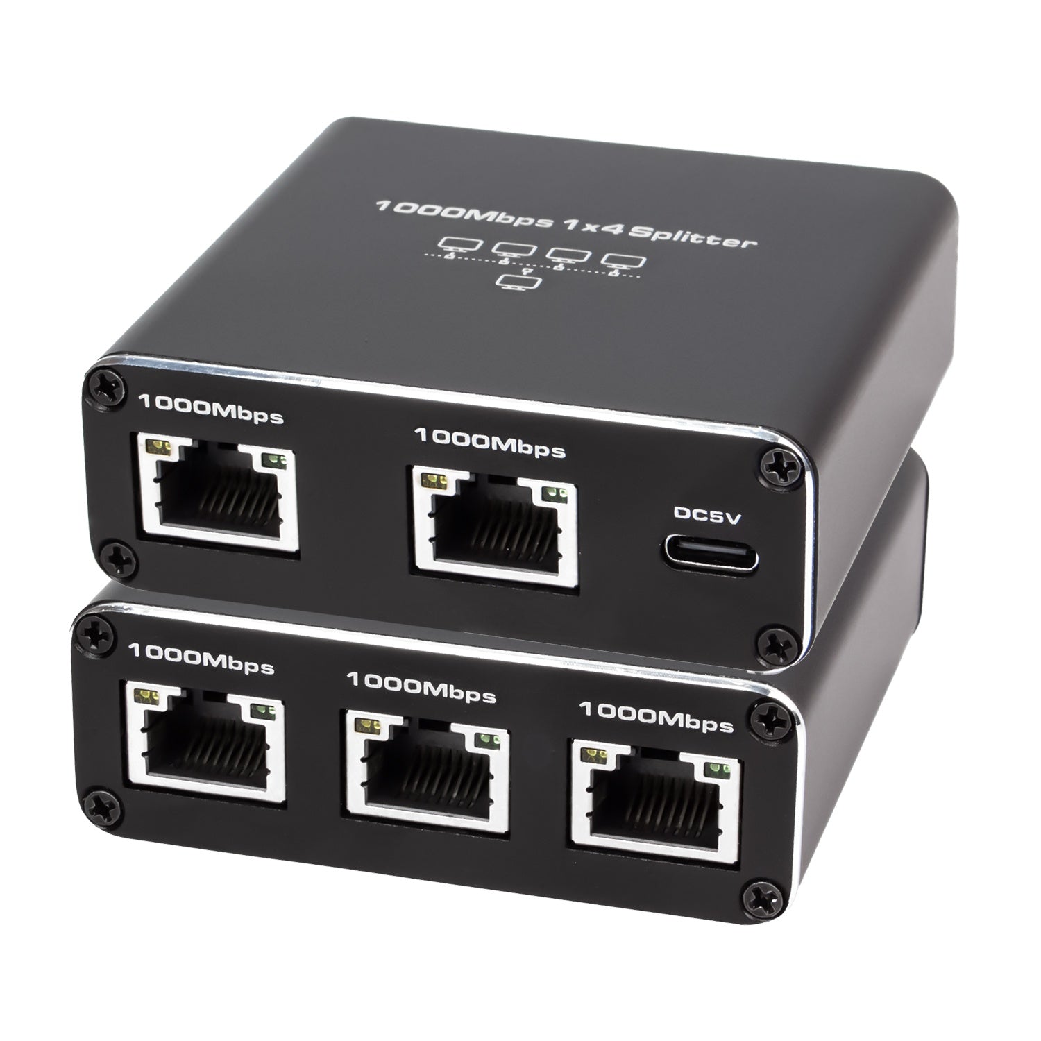 NÖRDIC LAN-splitter 1 till 4 1000 Mbps Gigabit Ethernet för dator, laptop, switch, hubb, router, digital-TV
