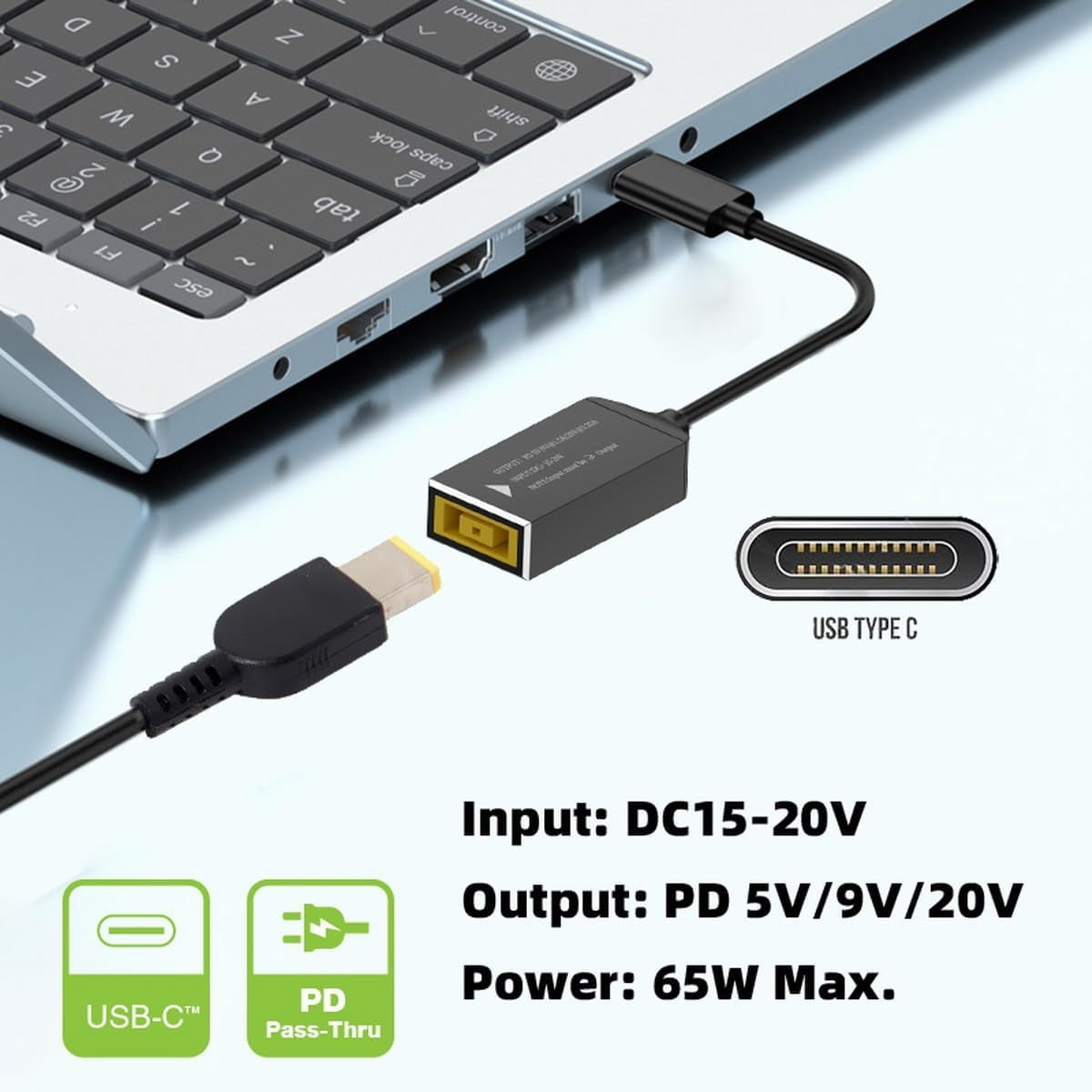 NÖRDIC Lenovo Square Yellow till USB-C adapter 17cm 65W