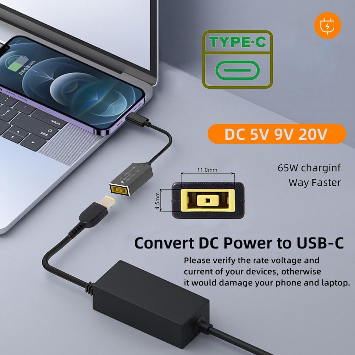 NÖRDIC Lenovo Square Yellow till USB-C adapter 17cm 65W