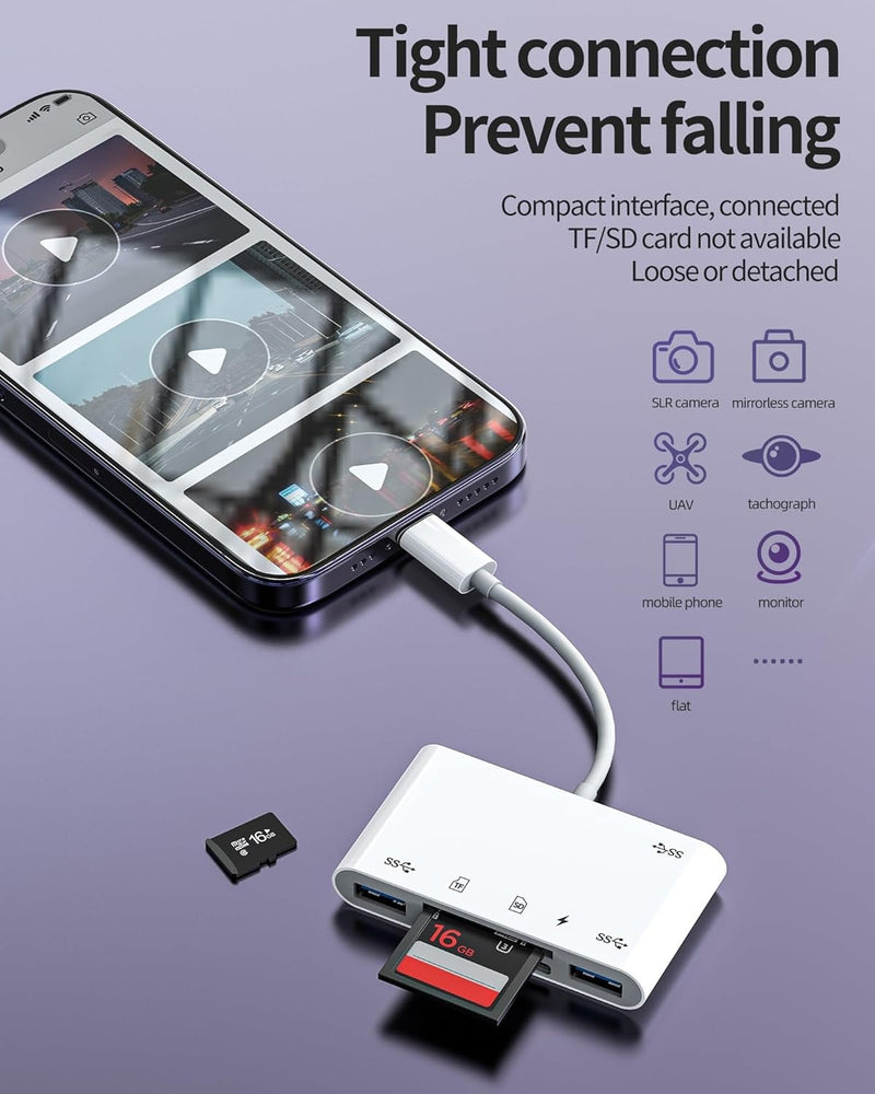 NÖRDIC Lightning Kortläsare 2 Slot SD, MicroSD 3xUSB-A 1xLightning-laddning UHS-I