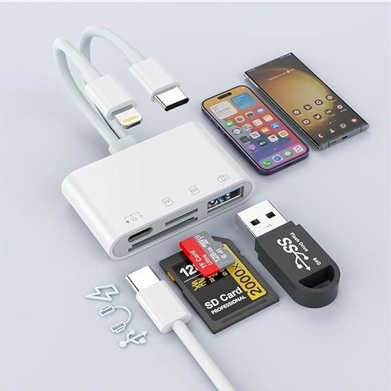 NÖRDIC Lightning+usb-c Card Reader 4 in 1 SD, Micro SD, USB-C, USB-A For Iphone and Ipad and Android smartphones