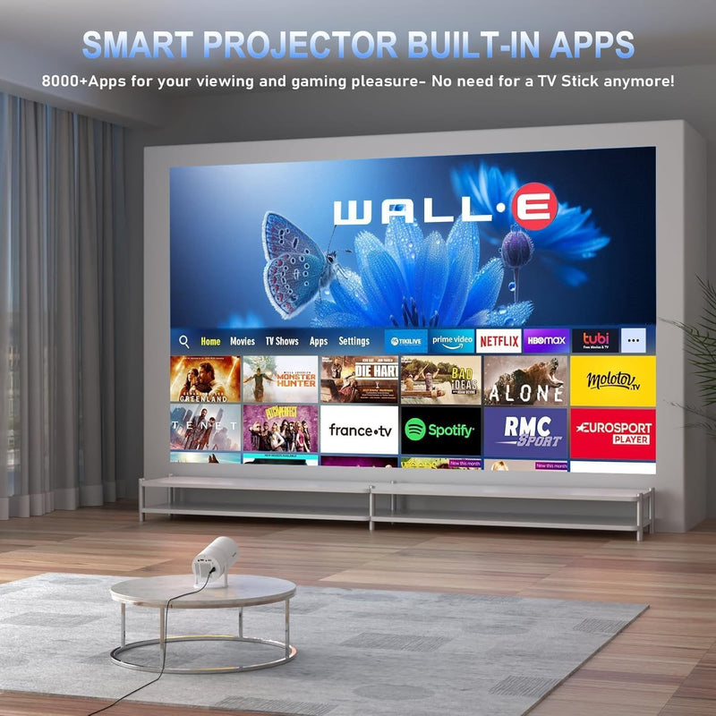 NÖRDIC Mini Portable Projector 4K 1080P Full HD-stöd Android 11 & Netflix – WiFi 6, BT 5.0, 180° rotation, hemmabioprojektor