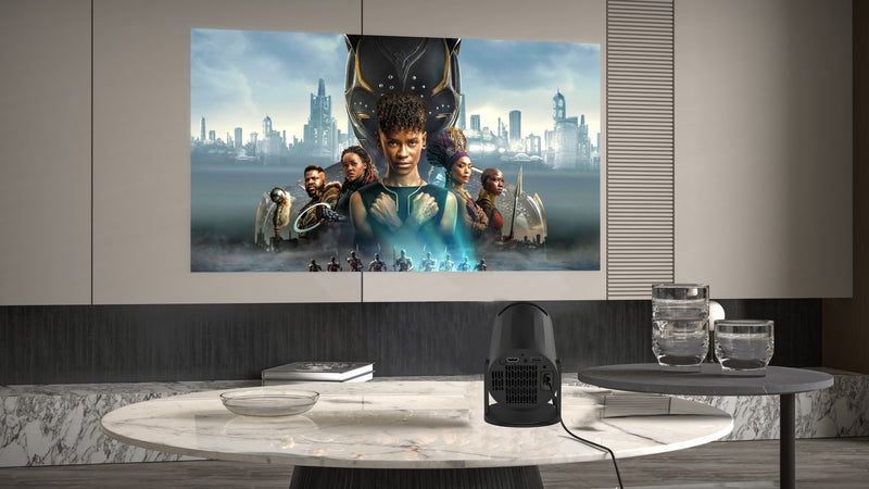 NÖRDIC Mini Portable Projector 720p HD-stöd Android 11 – WiFi 6, BT 5.0, 180° rotation, hemmabioprojektor