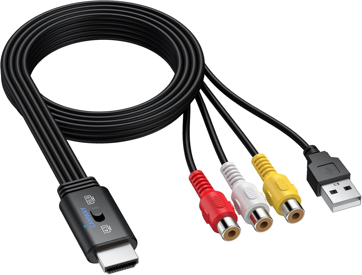 NÖRDIC RCA till HDMI-omvandlare 1080P 16:9/4:3 för VCR, VHS och DVD-spelare, Mini Composite CVBS ljud- och videoadapter med stöd för PAL och NTSC