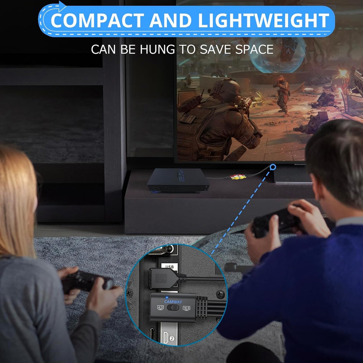 NÖRDIC RCA till HDMI-omvandlare 1080P 16:9/4:3 för VCR, VHS och DVD-spelare, Mini Composite CVBS ljud- och videoadapter med stöd för PAL och NTSC